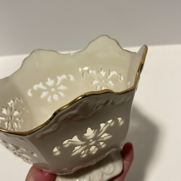 Lenox Special Langtry Pierced 7” Serving Bowl 6 Sided Candy Dish Gold Trim USA - Picture 8 of 8